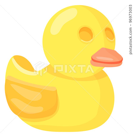 Yellow rubber duck. Cartoon bath toy icon 96973003