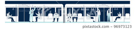 Underground train scene with passengers. People in metro wagons 96973123