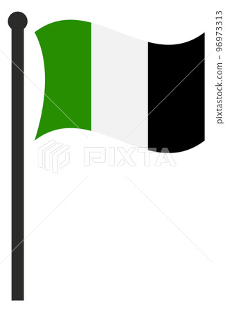 Waving flag icon. Color striped symbol on pole Waving flag icon. Color striped symbol on pole 96973313