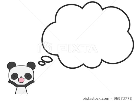 一隻快樂的上半身熊貓和一個簡單的蓬鬆氣球 96973778