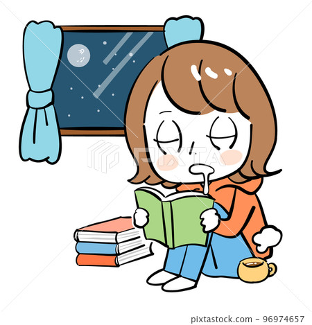 Female reading sleeping night Female reading sleeping night 96974657