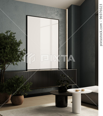 Big frame mockup in modern blue interior background, 3d rendering Big frame mockup in modern blue interior background, 3d rendering 96976023