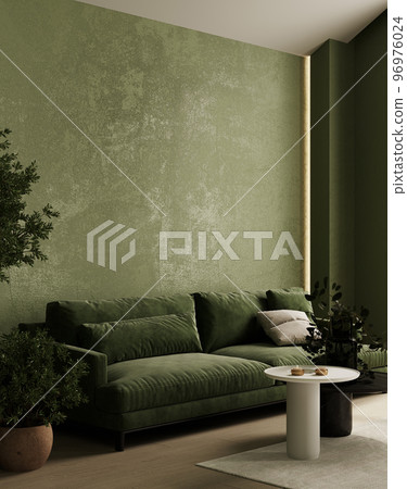 Green interior with sofa and decor. 3d render illustration mockup 96976024