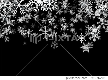 Christmas background with falling snowflakes. Winter holiday background or frame with pattern of layered snow. Christmas background with falling snowflakes. Winter holiday background or frame with pattern of layered snow. 96976203