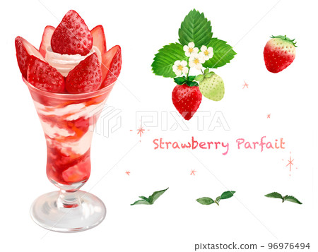 Strawberry fresh cream strawberry parfait and mint illustration set 96976494