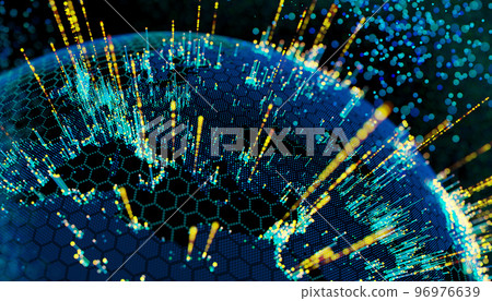 Blue vivid image of Globe Hologram Blue Background 96976639