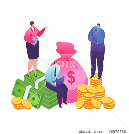 Income increased, profit or financial growth concept vector illustration. Stack of money up arrow and gold coins, dollars. 96976788