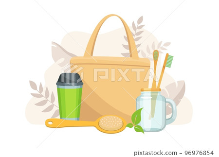 Eco life, people with ecological bag, zero waste lifestyle concept vector illustration. Ecology objects Eco life, people with ecological bag, zero waste lifestyle concept vector illustration. Ecology objects 96976854