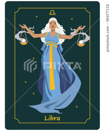 Astrological zodiac sign Libra, beautiful magical woman with scales on a gentle background with stars. Poster, clip art, tarot Astrological zodiac sign Libra, beautiful magical woman with scales on a gentle background with stars. Poster, clip art, tarot 96977158