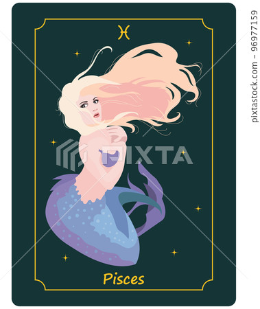 Astrological zodiac sign Pisces, beautiful magical woman mermaid on a gentle background with stars. Poster, clip art, tarot Astrological zodiac sign Pisces, beautiful magical woman mermaid on a gentle background with stars. Poster, clip art, tarot 96977159