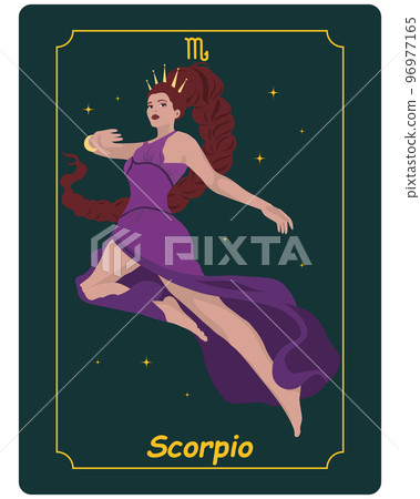 Astrological zodiac sign Scorpio, a beautiful magical woman with a crown on a gentle background with stars. Poster, clip, tarot Astrological zodiac sign Scorpio, a beautiful magical woman with a crown on a gentle background with stars. Poster, clip, tarot 96977165