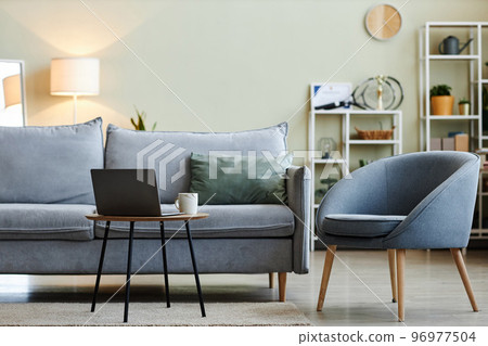 Comfortable living room interior with laptop 96977504