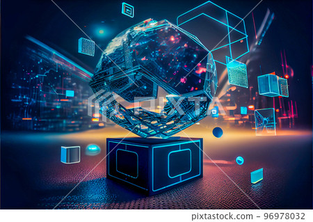 3D render of Metaverse technology background with blockchain network connections. 3D render of Metaverse technology background with blockchain network connections. 96978032