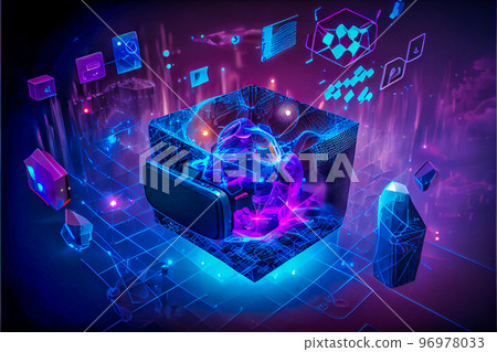 3D render of Metaverse technology background with blockchain network connections. 3D render of Metaverse technology background with blockchain network connections. 96978033