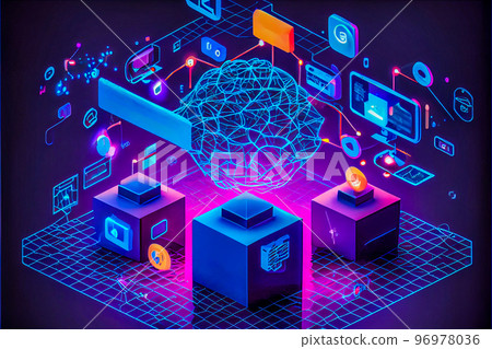 3D render of Metaverse technology background with blockchain network connections. 96978036