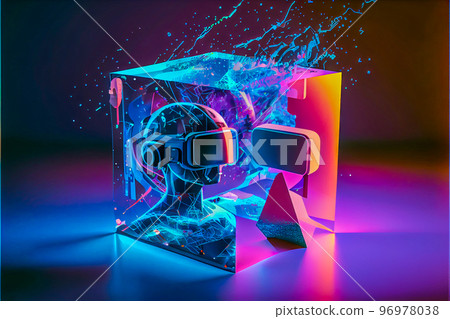 3D render of Metaverse technology background with blockchain network connections. 96978038