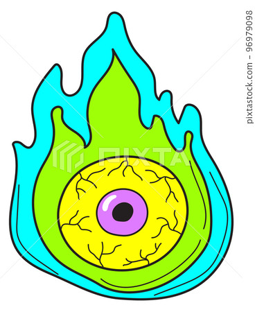 Eye in magic fire flame. Surrealism art. Psychedelic sticker Eye in magic fire flame. Surrealism art. Psychedelic sticker 96979098