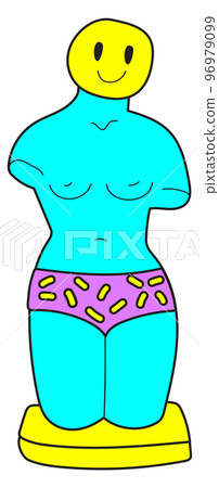 Psychedelic emoji sticker. Surrealistic female figure smile Psychedelic emoji sticker. Surrealistic female figure smile 96979099