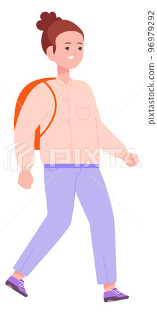 Child go to school. Smiling girl with backpack 96979292