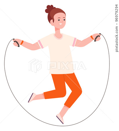 Happy girl jumping on skipping rope. Active child 96979294