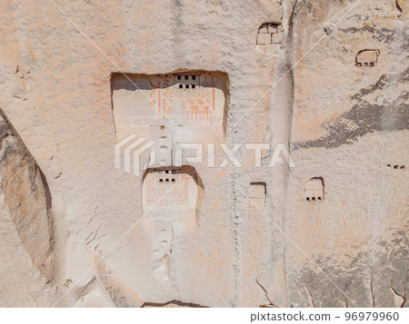 Beautiful stunning view of the mountains of Cappadocia and cave houses. Turkey Beautiful stunning view of the mountains of Cappadocia and cave houses. Turkey 96979960