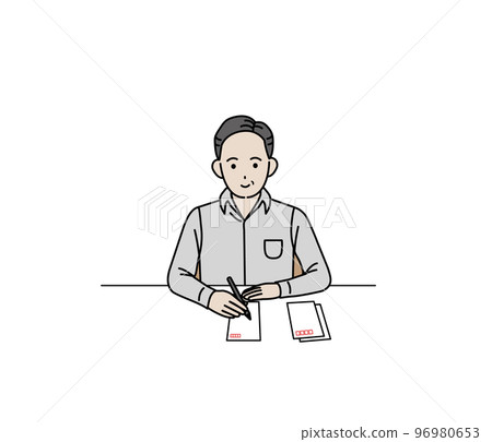 中年男子寫新年賀卡或明信片的插圖 96980653