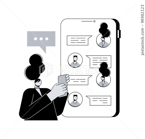 Messaging application abstract concept vector illustration. Texting desktop application, mobile phone chat app, messaging mobile soft, social media messenger, video call, sms abstract metaphor. Messaging application abstract concept vector illustration. Texting desktop application, mobile phone chat app, messaging mobile soft, social media messenger, video call, sms abstract metaphor. 96982123
