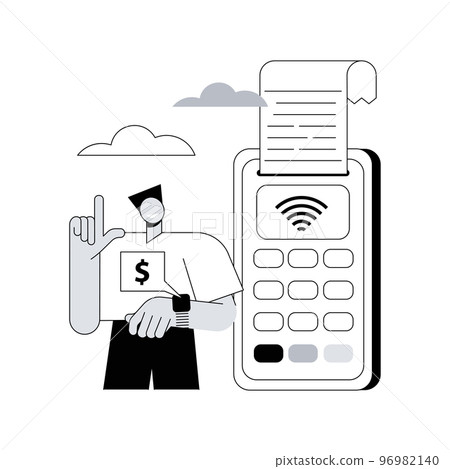NFC connection abstract concept vector illustration. Bank connection, NFC communication, contactless card payment method, banking technology, financial transaction, paying app abstract metaphor. NFC connection abstract concept vector illustration. Bank connection, NFC communication, contactless card payment method, banking technology, financial transaction, paying app abstract metaphor. 96982140