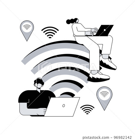 Wi-fi connection abstract concept vector illustration. Internet communication technology, free public Wi-Fi service, wireless device connection, mobile phone, network access abstract metaphor. 96982142