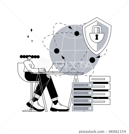 Proxy server abstract concept vector illustration. Computer networking, unblock proxy server, user and website connection, internet security settings, IP address data request abstract metaphor. 96982154