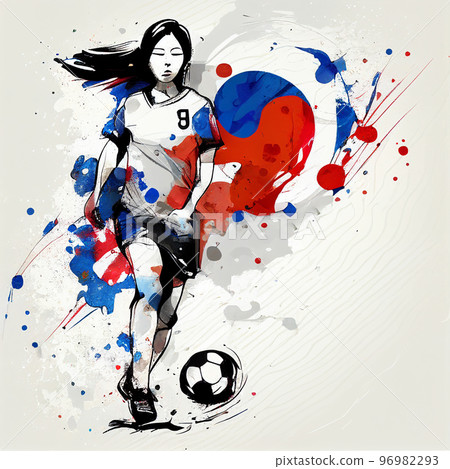 South Korea soccer poster. Abstract South Korean woman football background. South Korea national football player. South Korean soccer team South Korea soccer poster. Abstract South Korean woman football background. South Korea national football player. South Korean soccer team 96982293