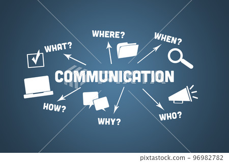 Communication concept. Illustration with icons and keywords on a blue background 96982782
