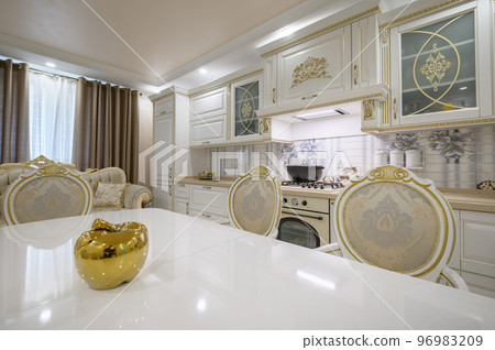 Renovated Interior of rich classic white kitchen 96983209