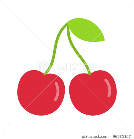 Sweet cherry icon. Cherries with stems and leaves. Sweet cherry icon. Cherries with stems and leaves. 96985367