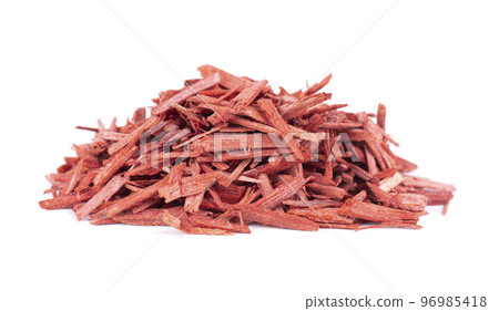 Red Sandalwood incense chips, isolated on white background. Sanderswood, rubywood or red saunders. Red Sandalwood incense chips, isolated on white background. Sanderswood, rubywood or red saunders. 96985418