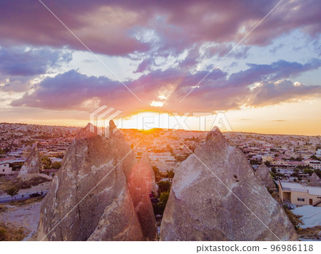 Beautiful stunning view of the mountains of Cappadocia and cave houses. Turkey 96986118