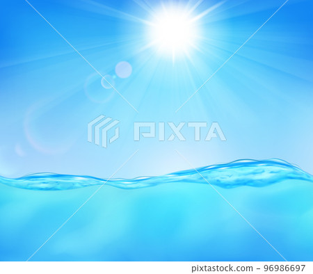Sea and blue sky with sun and lens flare - Stock Illustration [96986697 ...