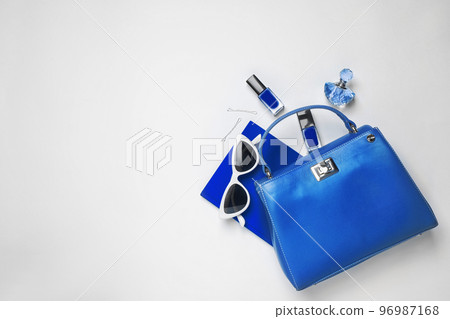 Flat lay composition inspired by color of the year 2020 (Classic blue) on white background Flat lay composition inspired by color of the year 2020 (Classic blue) on white background 96987168