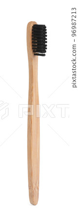Bamboo toothbrush with charcoal bristle isolated on white 96987213