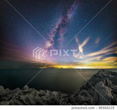 Strangely shaped rocks and the Milky Way from Shirasaki Marine Park Observatory 96988229