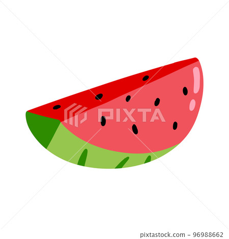 Slice Of Watermelon Cartoon. Vector Food Fruit isolated on white background. Slice Of Watermelon Cartoon. Vector Food Fruit isolated on white background. 96988662