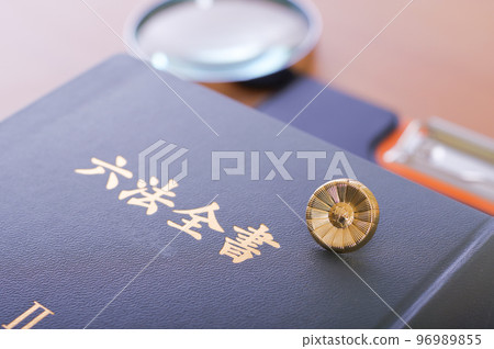 法律綱要、律師徽章和放大鏡 96989855