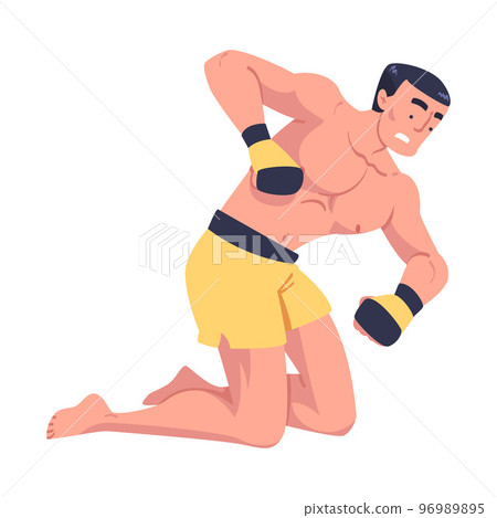 Mixed Martial Arts with Man Fighter in Shorts and Boxing Gloves Engaged in Full-contact Combat Sport Vector Illustration Mixed Martial Arts with Man Fighter in Shorts and Boxing Gloves Engaged in Full-contact Combat Sport Vector Illustration 96989895