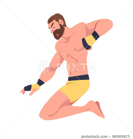 Mixed Martial Arts with Man Fighter in Shorts and Boxing Gloves Engaged in Full-contact Combat Sport Vector Illustration Mixed Martial Arts with Man Fighter in Shorts and Boxing Gloves Engaged in Full-contact Combat Sport Vector Illustration 96989925