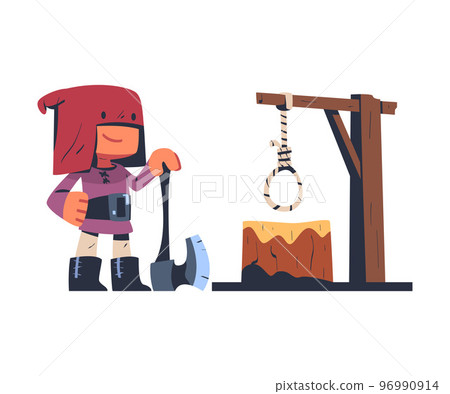 Executor or Headsman from Middle Age Wearing Red Hat with Sharp Axe Vector Illustration 96990914