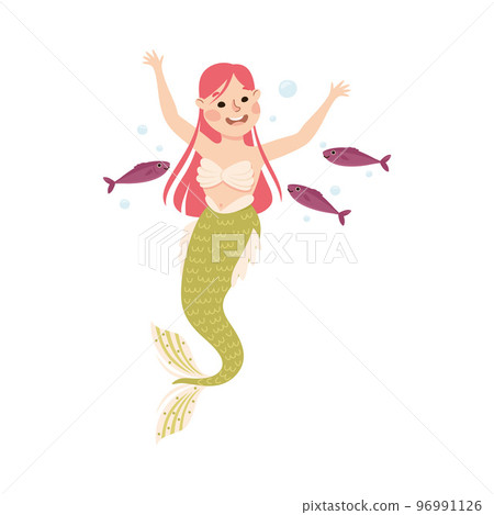 Mermaid with Wavy Hair Floating Underwater Vector Illustration Mermaid with Wavy Hair Floating Underwater Vector Illustration 96991126