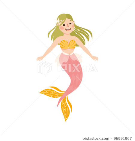 Mermaid with Wavy Green Hair Floating Underwater Vector Illustration Mermaid with Wavy Green Hair Floating Underwater Vector Illustration 96991967