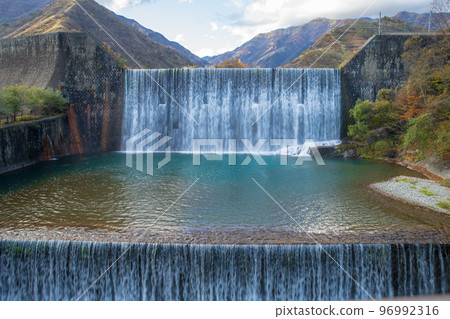 Ashio Sabo Dam, Matsuki River Valley, Nikko Mountain Range, Ashio Town, Autumn Scenery 96992316
