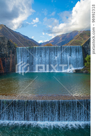Ashio Sabo Dam, Matsuki River Valley, Nikko Mountain Range, Ashio Town, Autumn Scenery 96992318