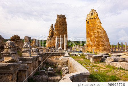 Ruins of Hellenistic gate of Pamphylian ancient city Perge Ruins of Hellenistic gate of Pamphylian ancient city Perge 96992728